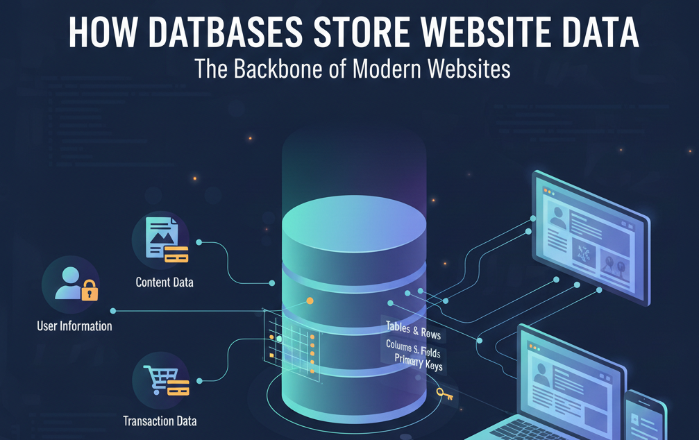 How Databases Store Website Data Diagram illustrating how databases store and manage website data