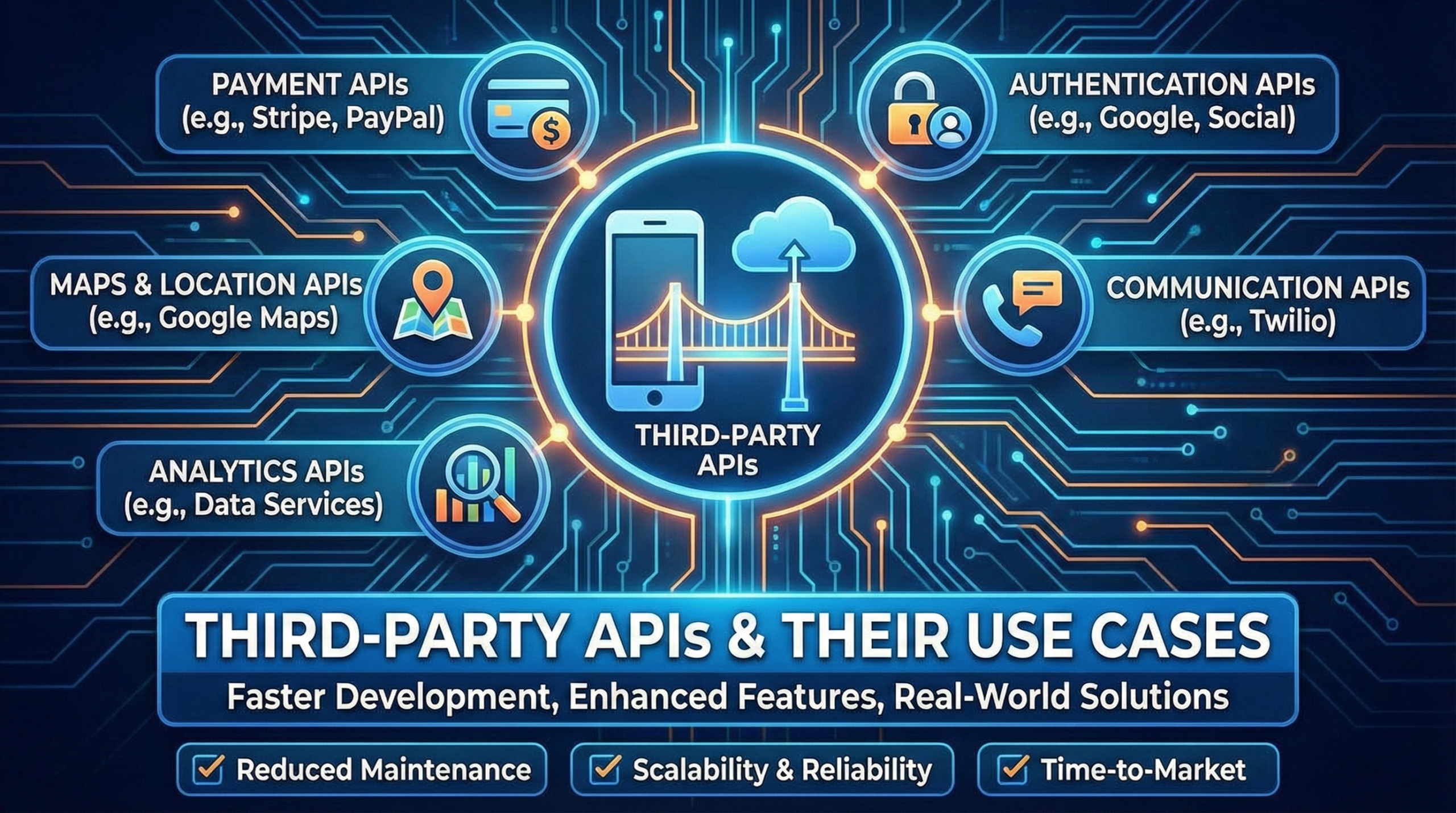 Illustration representing third-party API integration in modern applications